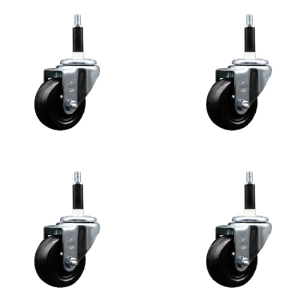3'' Hard Rubber Wheel Swivel 7/8'' Expanding Stem Caster, 4PK